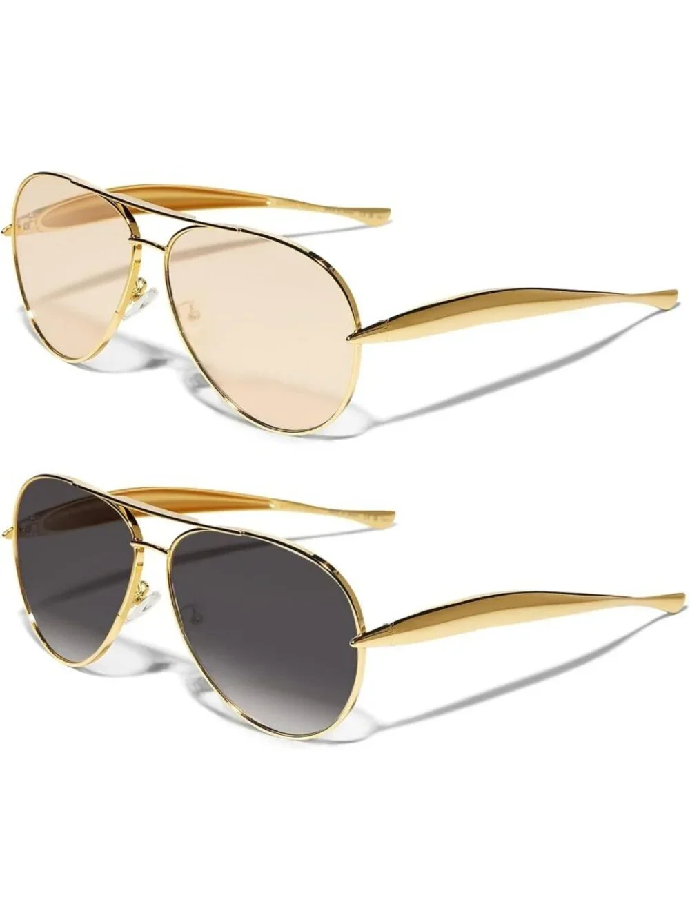 Unisex Gradient Black Champagne Lens Aviator Metal Oversized Aviators Sun